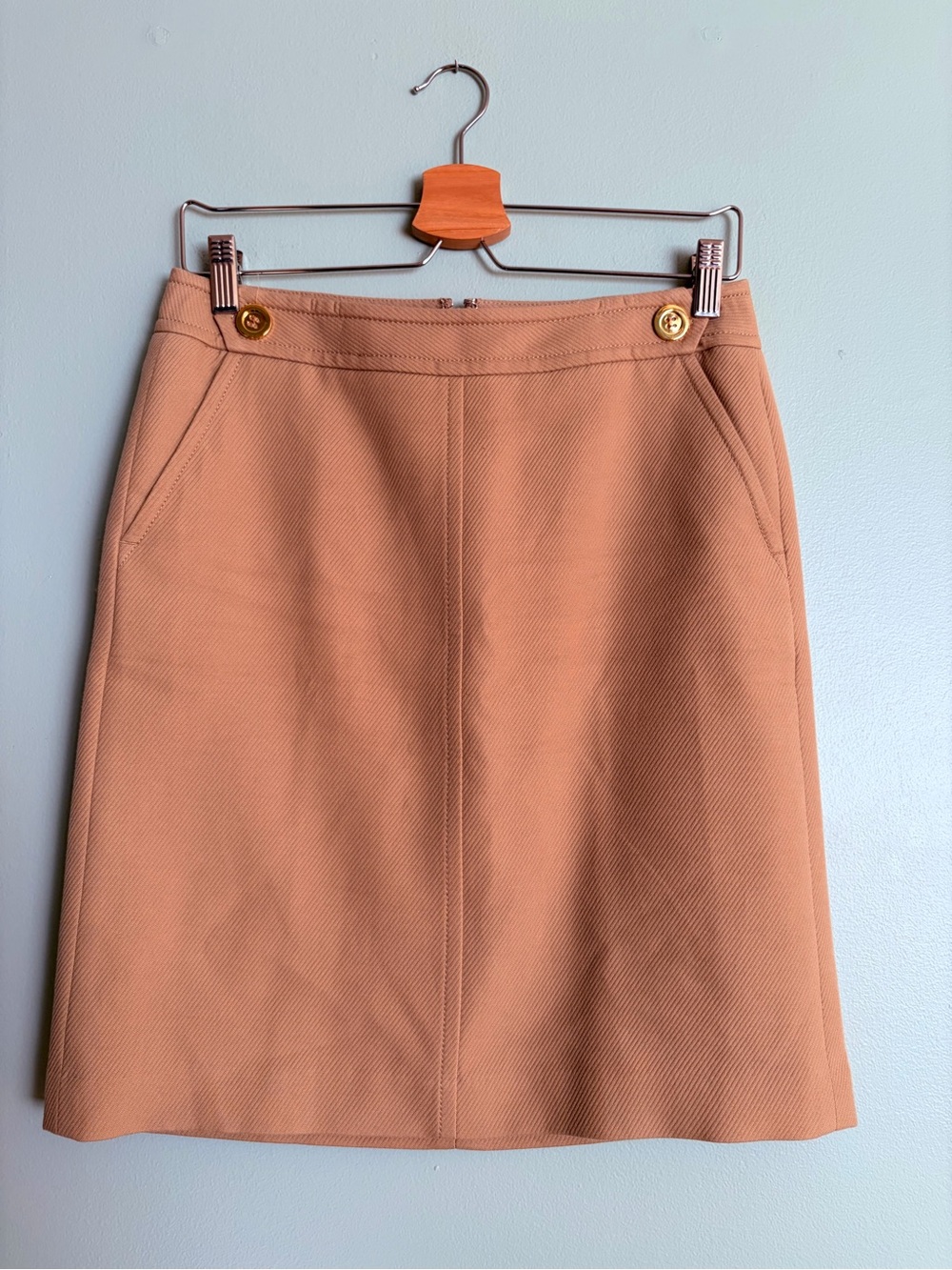 TALBOTS Skirt 4 Petites Camel Preppy Cotton  A-Line Gold Button Old Money MINT